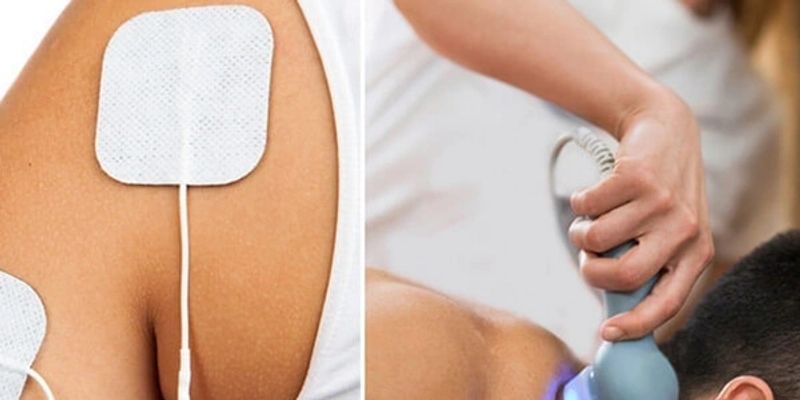 Electrical stimulation and ultrasound therapy on shoulder muscles